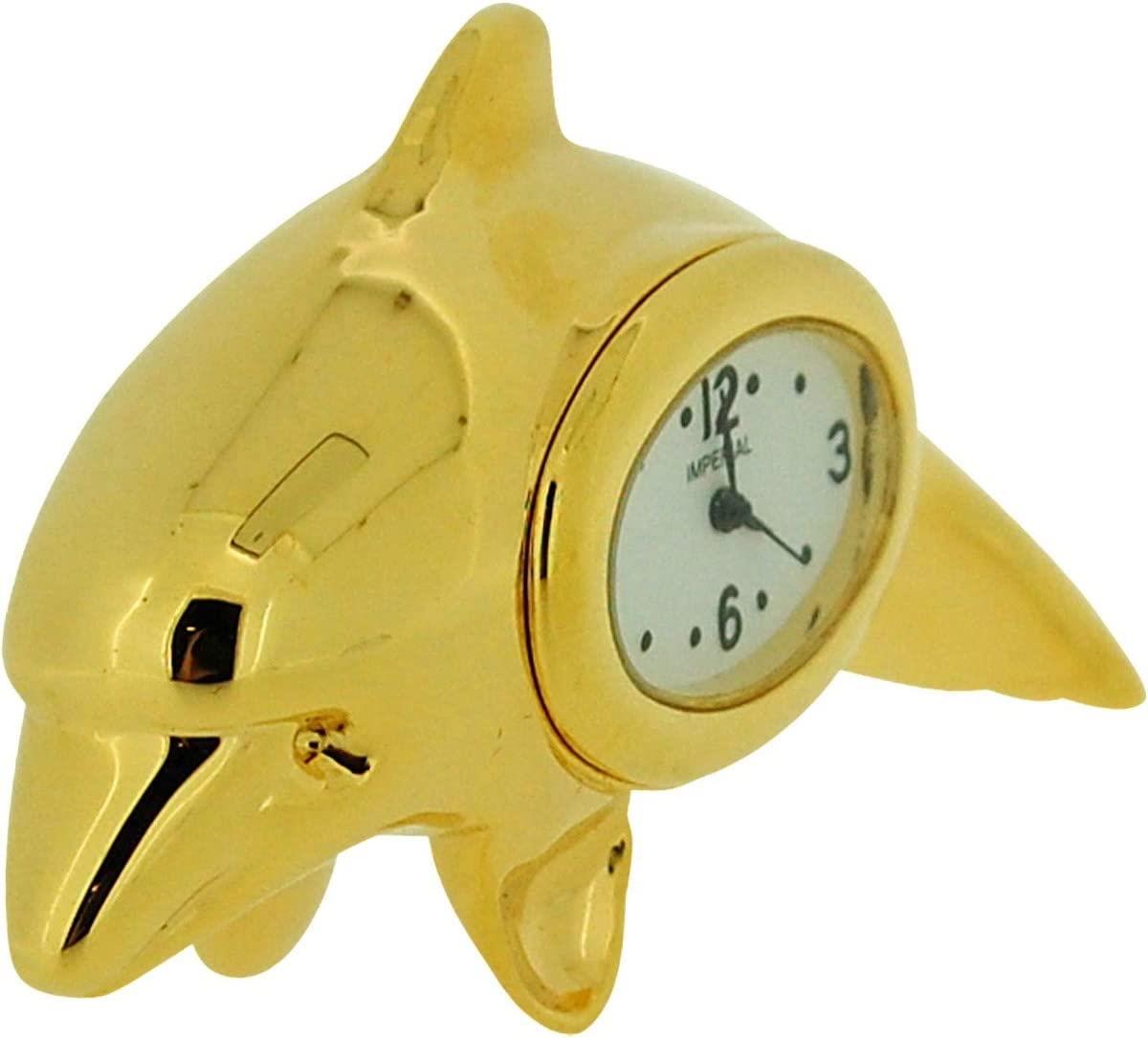 Miniature Clock Gold Plated Free Standing Dolphin Solid Brass IMP1062G  CLEARANCE NEEDS RE-BATTERY