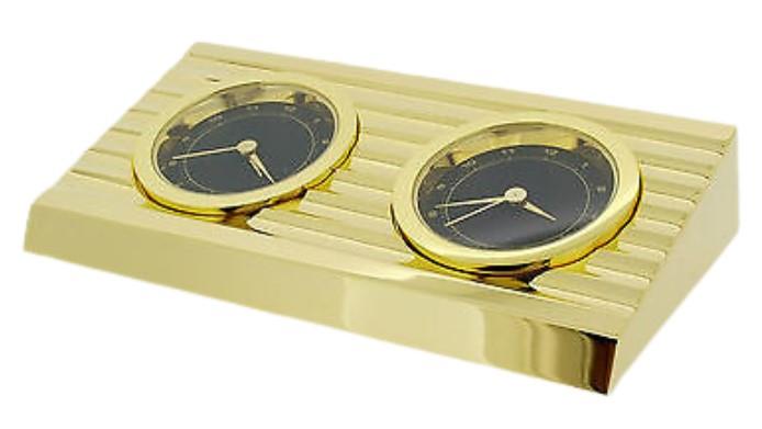 Miniature Clock Gold Plated Dual Time Clock Solid Brass IMP407 - CLEARANCE NEEDS RE-BATTERY