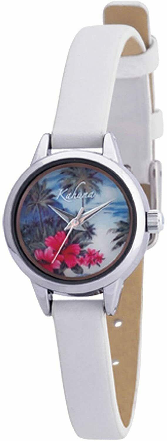 Kahuna Ladies Hawaiian Tropical Sunset Design Dial and White Leather Strap Watch AKLS-0151L  - CLEARANCE NEEDS RE-BATTERY
