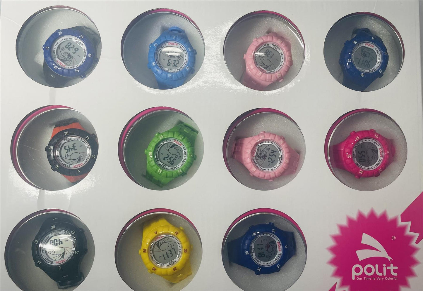 POLIT Childrens Disco Boys & Girls Digital watch in Tin, assorted stlyes and colours CW-0025