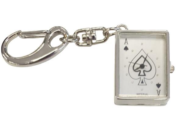 Imperial Key Chain Clock Playing Card Ace Silver IMP749- CLEARANCE NEEDS RE-BATTERY