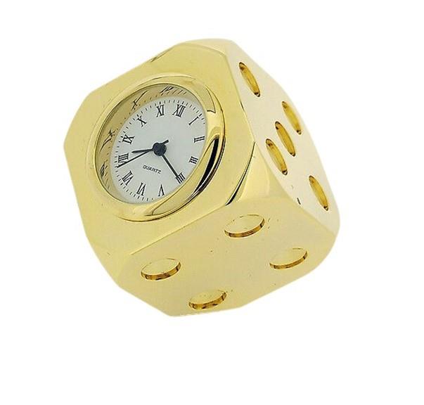 Miniature Clock Gold Plated Dice Solid Brass IMP96 - CLEARANCE NEEDS RE-BATTERY