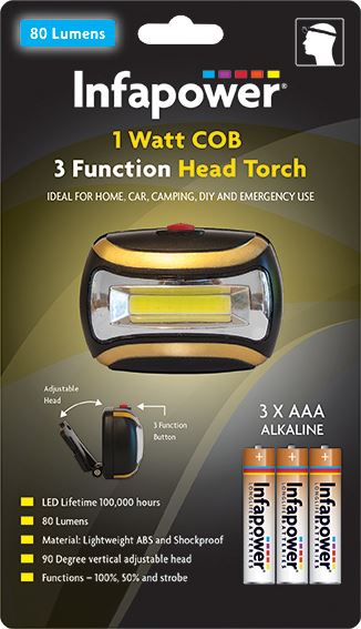 Infapower 1w COB 3 Function LED Head Torch