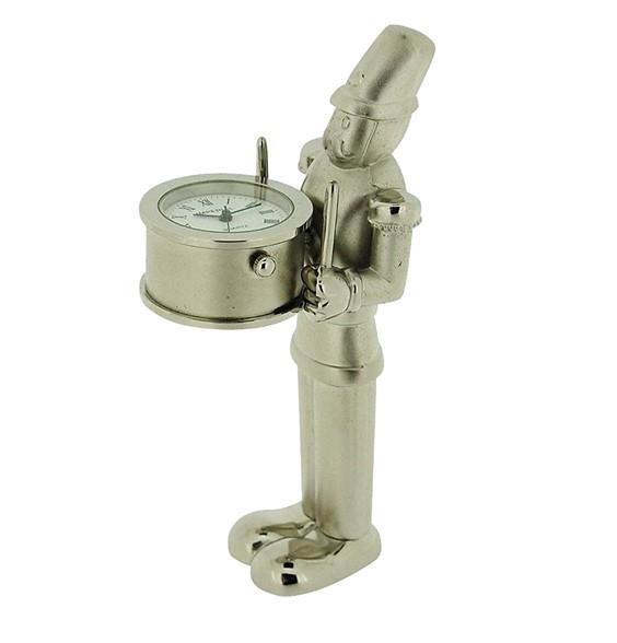 Miniature Clock Silver plated Toy Soldier with Clock Drum Solid Brass IMP1041- CLEARANCE NEEDS RE-BATTERY