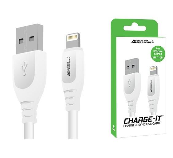 Advanced Accessories 3 Metre Lightning to USB Cable (iPhone)- White