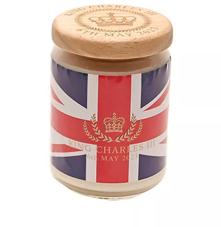King Charles III Candle with Wood Lid 650ml Made In UK - Union Jack
