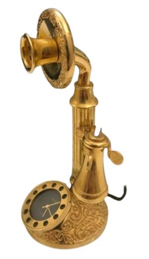 Miniature Clock Gold Plated Candlestick Telephone Solid Brass IMP97 - CLEARANCE NEEDS RE-BATTERY