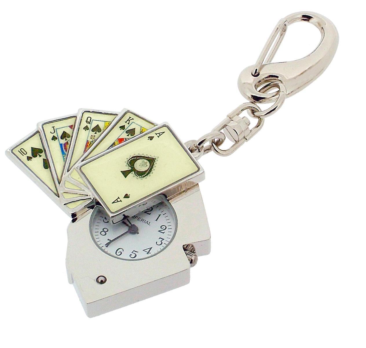 Imperial Key Chain Clock Poker Hand Slide Open Silver IMP747- CLEARANCE NEEDS RE-BATTERY