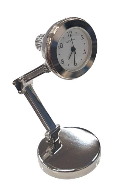Miniature Clock Study Lamp Silvertone Plated Solid Brass IMP1058S - CLEARANCE NEEDS RE-BATTERY