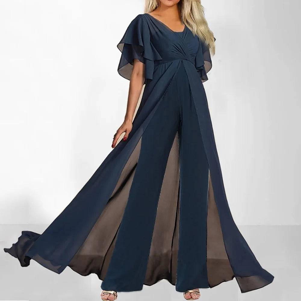 Jumpsuits Women new summer new bohemian solid color v neck short sleeve high waist jumpsuit women rompers clothing CKXS9171045