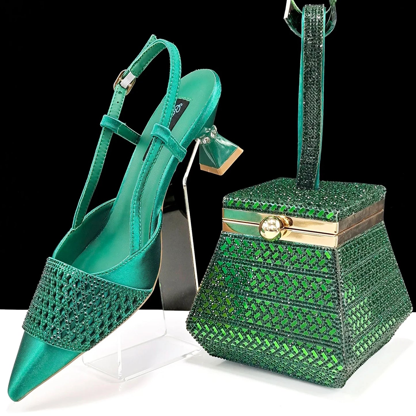 Fashionable Women's Rhinestone-encrusted Party Shoes And Special bag