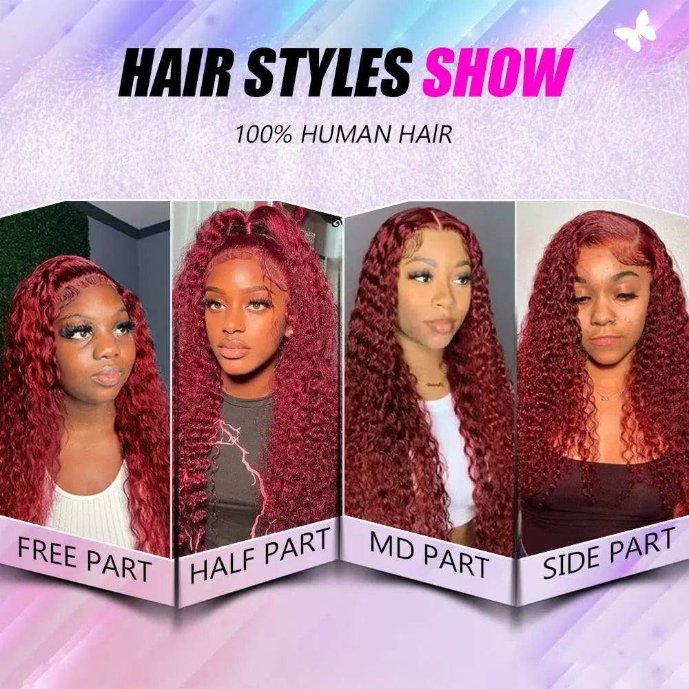 Curly wigs Transparent Lace Front Wig 99J Burgundy 13x4 13x6 Brazilian Deep Wave Frontal Human Hair Wig for Women Pre Plucked