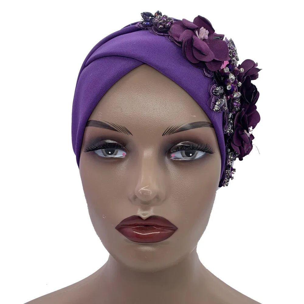 Elegant African Turban Cap with Shiny Rhinestone Ready to Wear Nigeria Auto Gele Headtie Party Women's Head Wrap Bonnet Turbante