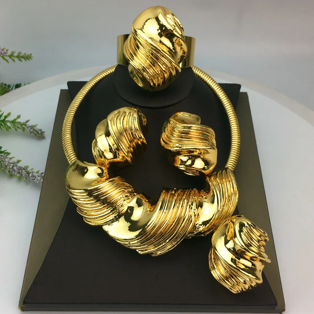 Italian Gold Plated Jewellery Women's Wedding Party Banquet Big Pendant