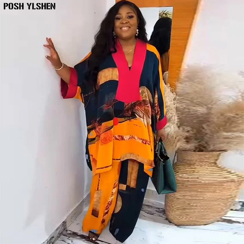 Plus Size African Clothes for Women Ankara Dashiki 2 Pieces Set Print Outfits Trousers Suits