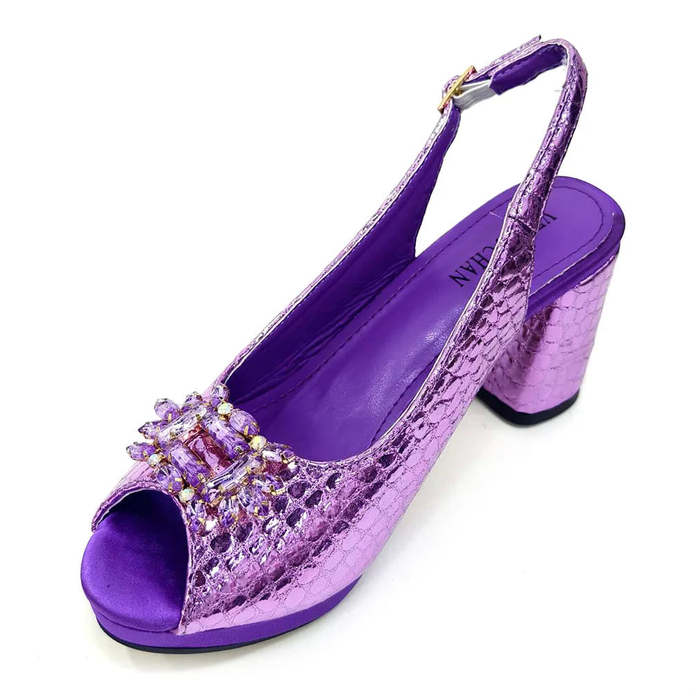 Women's Open Toe Heels Fashionable Rhinestone Decoration Shoe and Bag Set