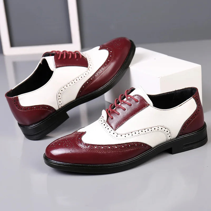 Men's Leather Shoes New Brogue Carved Large Size Shoes for Men Color Matching Quality Business Drive Men's Dress Leather Shoes