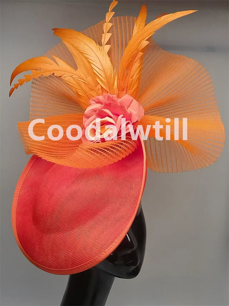 New Fashion Flower Fascinator Wedding Headpiece Women Party Dinner Pillbox Cap With Flower Hair Accessories Ladies Feather Cap