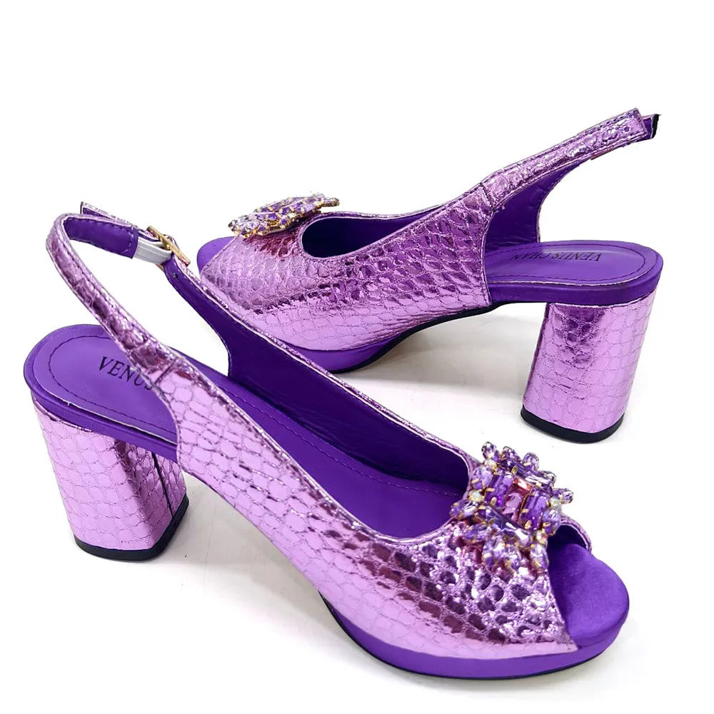 Women's Open Toe Heels Fashionable Rhinestone Decoration Shoe and Bag Set