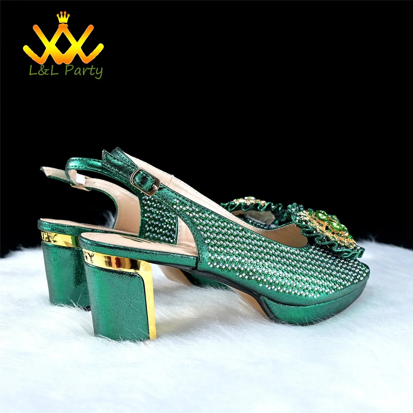 2025 Special New Arrivals Italian Women Shoes and Bag to Match in Green Color with Platform Shinning Crystal Sandal for Wedding
