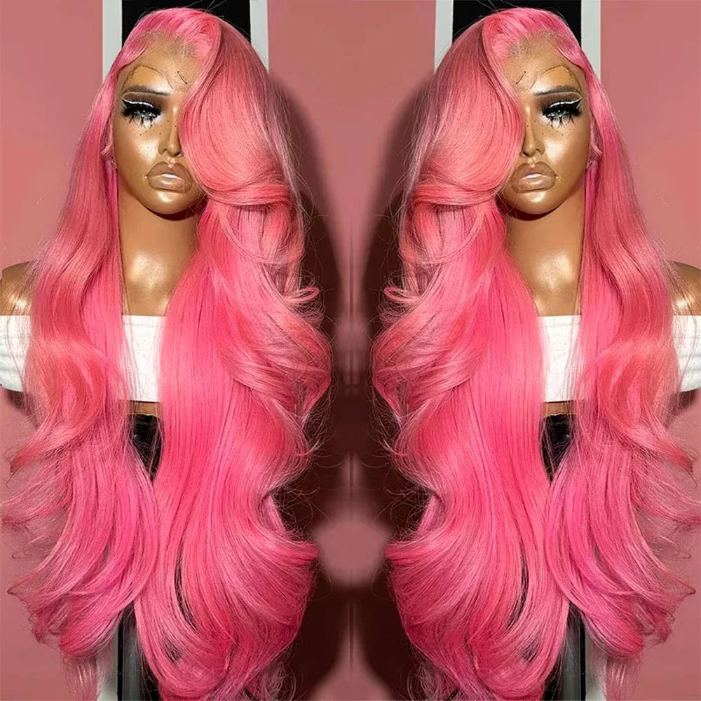 30 32 inch 250% Body Wave 13x4 13x6 Hd Lace Frontal Wig Pre Plucked Transparent Colored Lace Front Pink Wig For Women Glueless