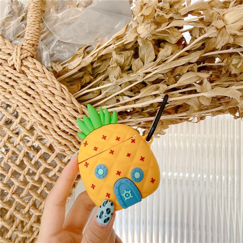 Pineapple Wooden Man Cute Cartoon Silicone Case For Apple Airpods 3 2 1 Pro With Keychain Case Wireless Charging Soft Cover Box