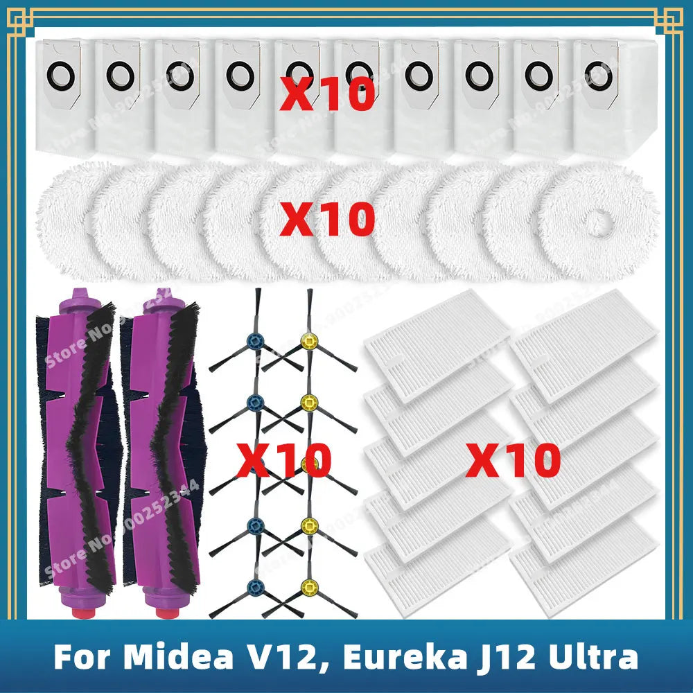 Compatible For 미디어 Midea V12 / Eureka J12 Ultra Spare Parts Accessories Consumables Main Side Brush Filter Mop Cloth Dust Bag