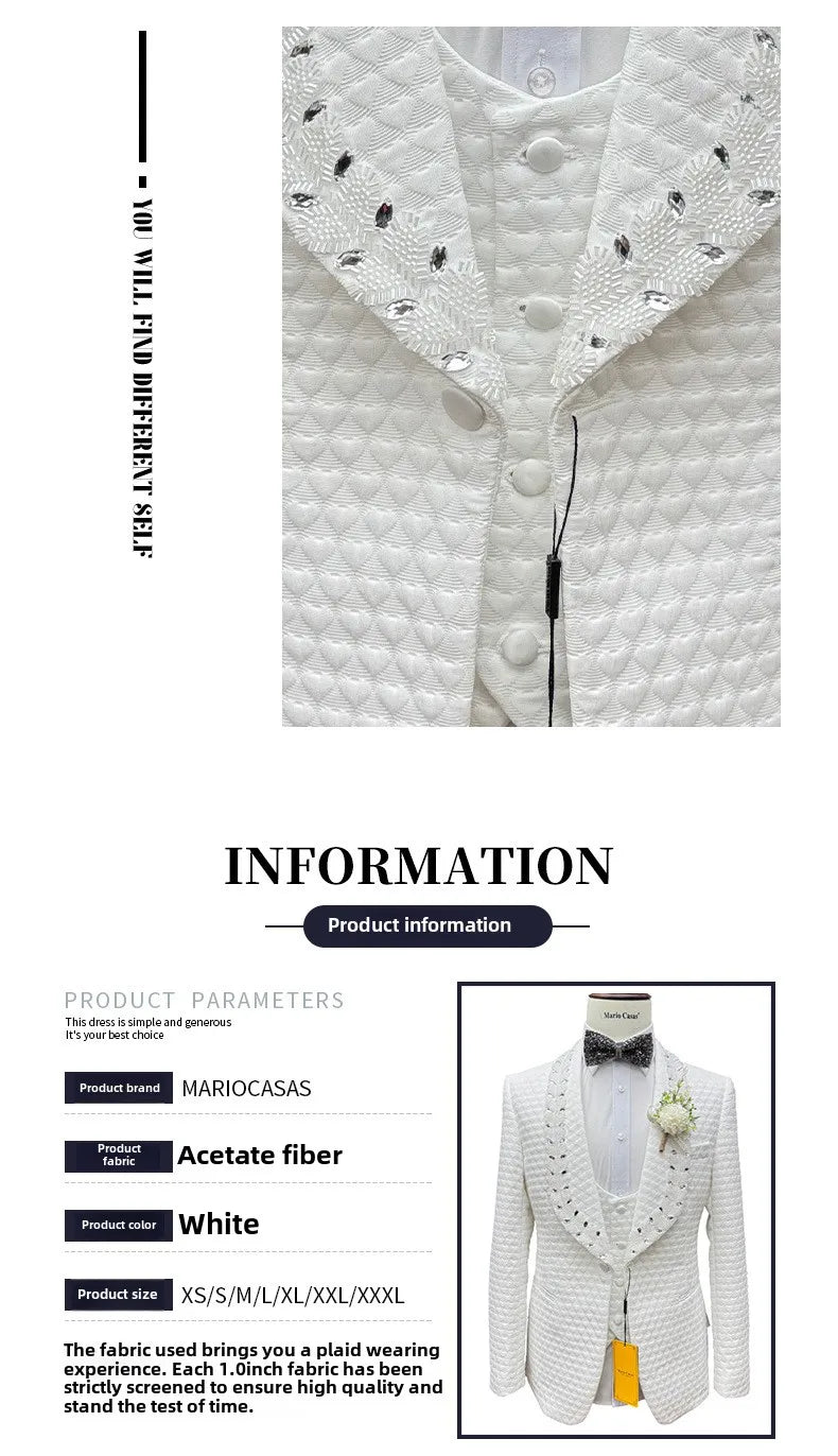 2025 Wedding Men Suits Tuxedos New Modern Crystal Suit Peaked Lapel Single Breasted Sparkly Diamond Men's Blazers Men Suits