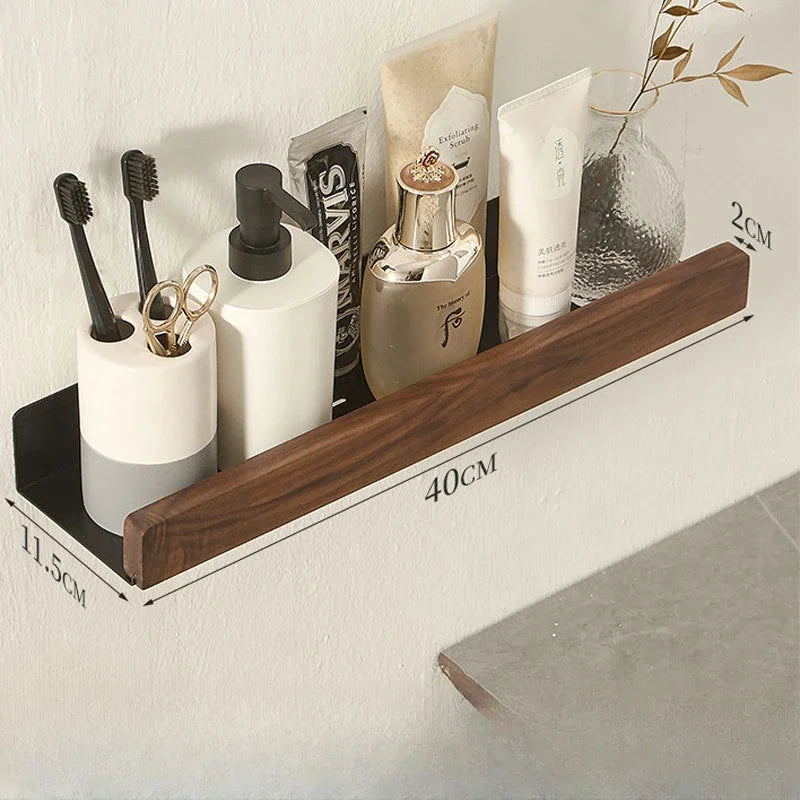 Modern Wooden Bathroom Wall Storage Rack – Shelves, Towel Bar & Hooks Set
