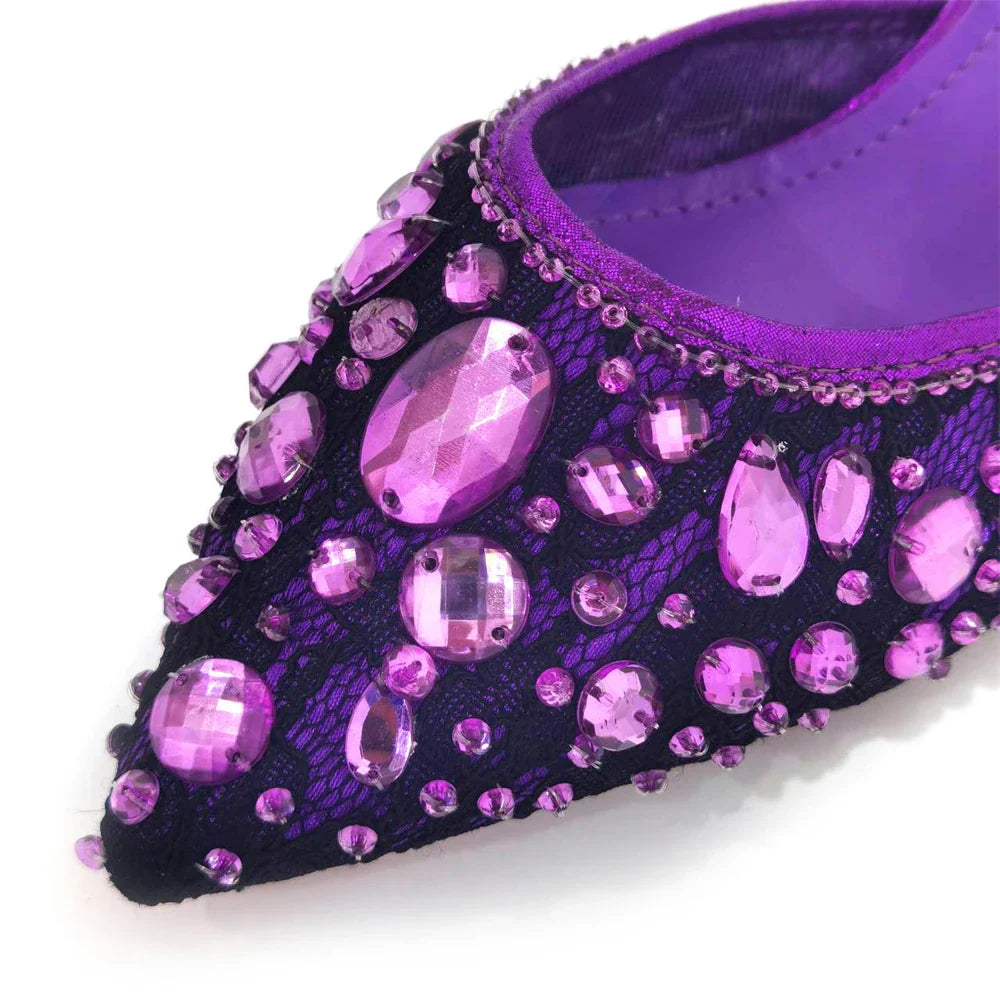 Women's Italian Diamond Lace Designer Matching Shoe and Bag Set