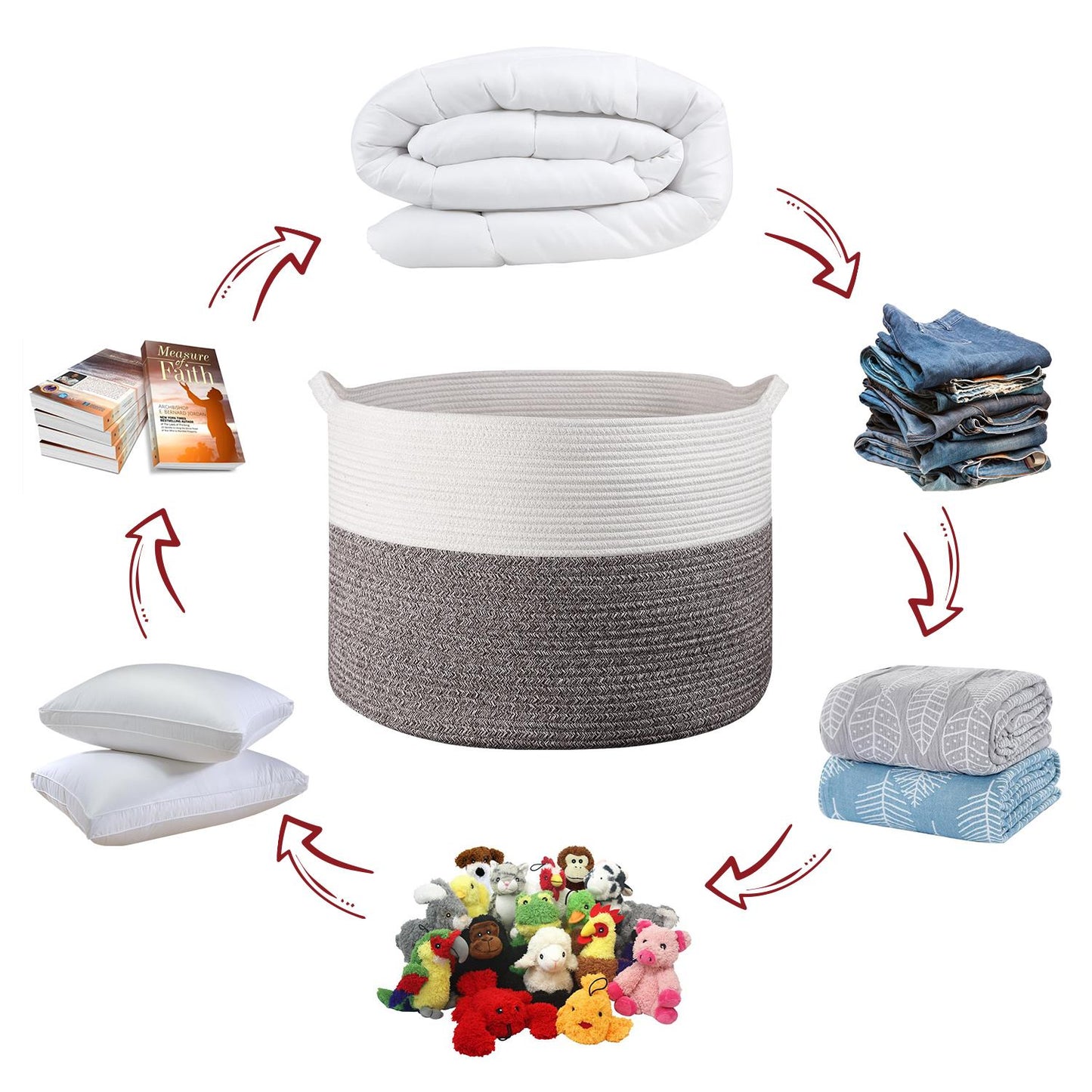 VINSANI LAUNDRY BASKET WHT & NATURAL 1010284