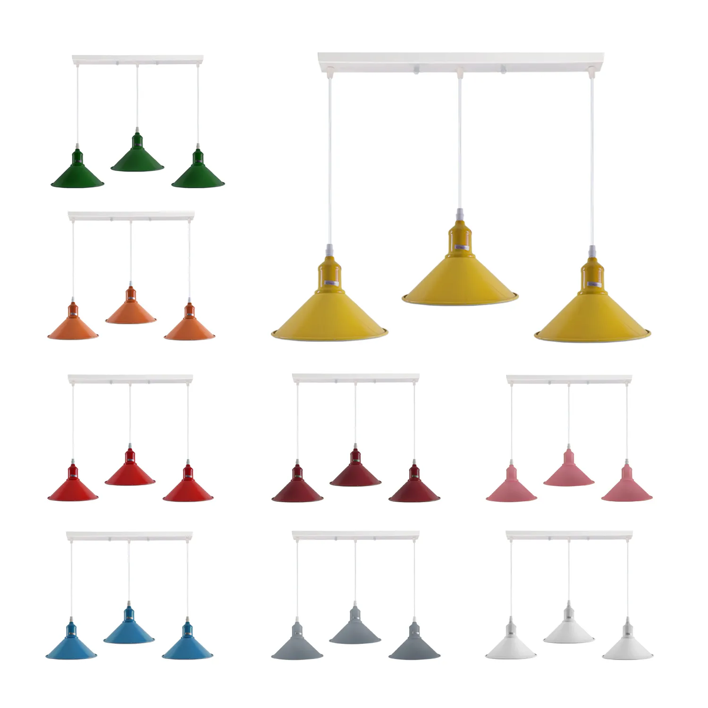 Industrial Vintage Loft Kitchen Bar 3 Lights Fittings Ceiling Cone Metal E27