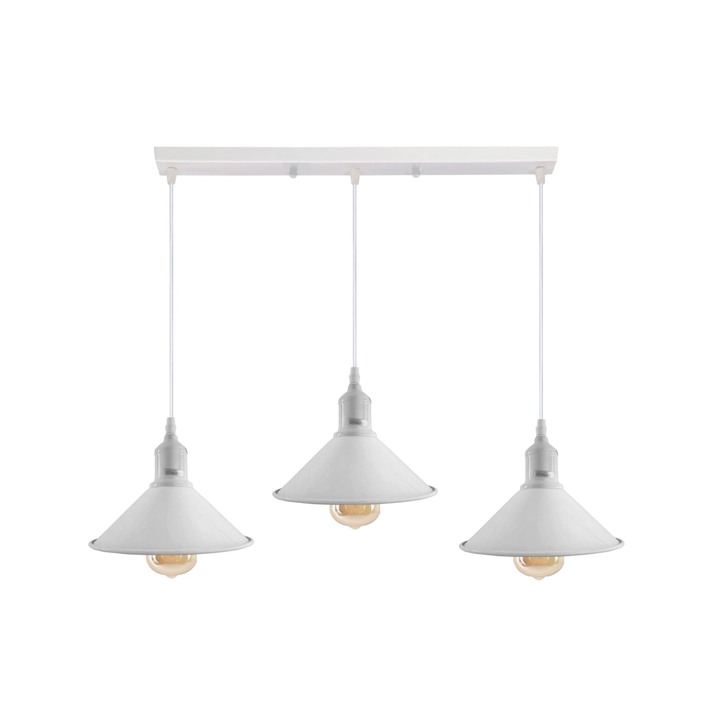 Industrial Vintage Loft Kitchen Bar 3 Lights Fittings Ceiling Cone Metal E27