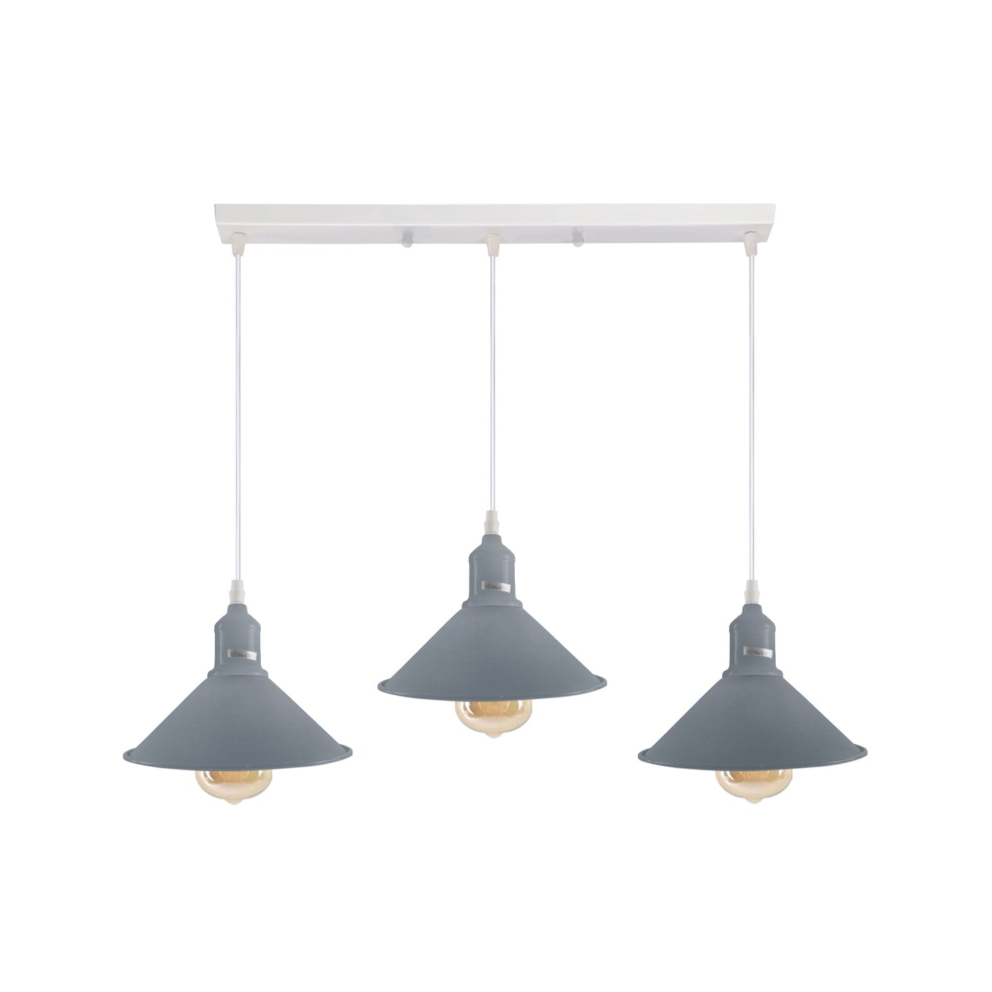 Industrial Vintage Loft Kitchen Bar 3 Lights Fittings Ceiling Cone Metal E27