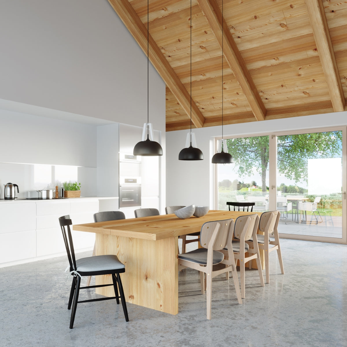 Pendant lamp steel, wood Casco modern Design E27