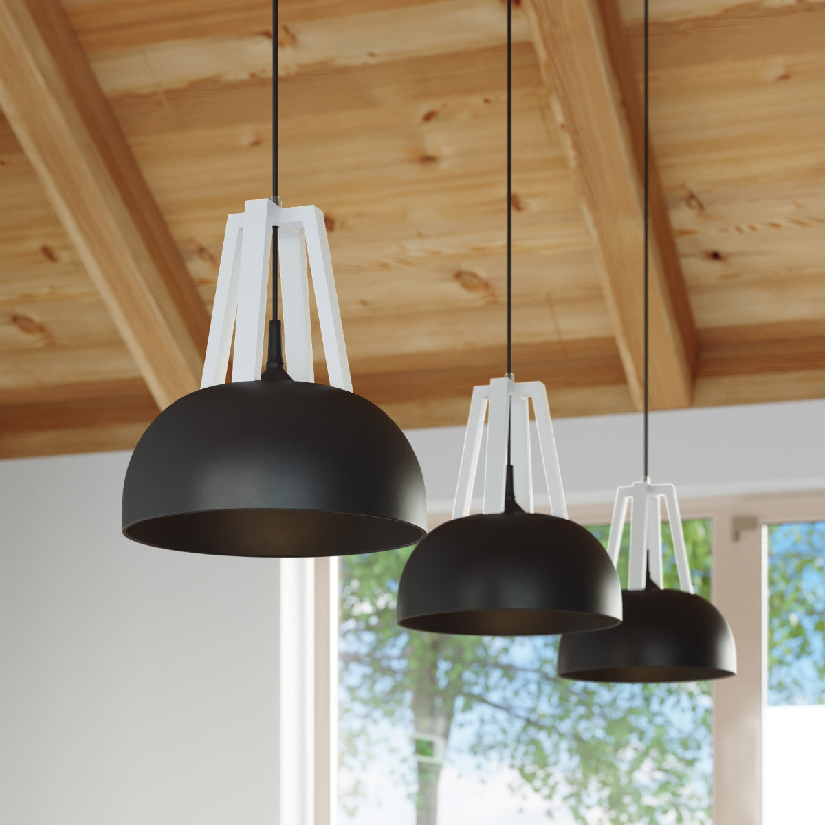 Pendant lamp steel, wood Casco modern Design E27