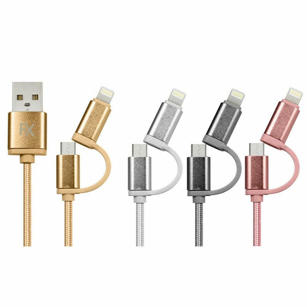 FX 2 in 1 Micro USB Braided Charge & Sync Cable, 1m/2m/3m
