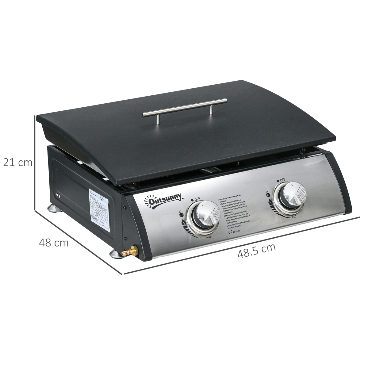 Outsunny Portable Gas Plancha BBQ Grill with 2 Stainless Steel Burner, 10kW