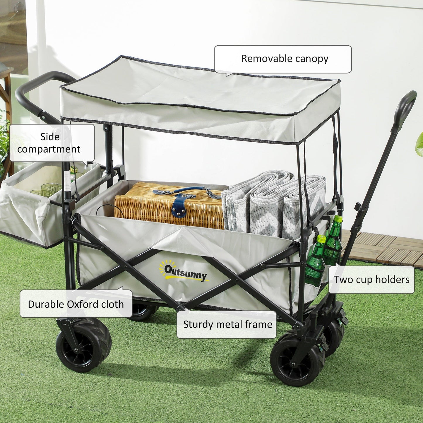 Outsunny Outdoor Push Pull Wagon Stroller Cart with Canopy Top