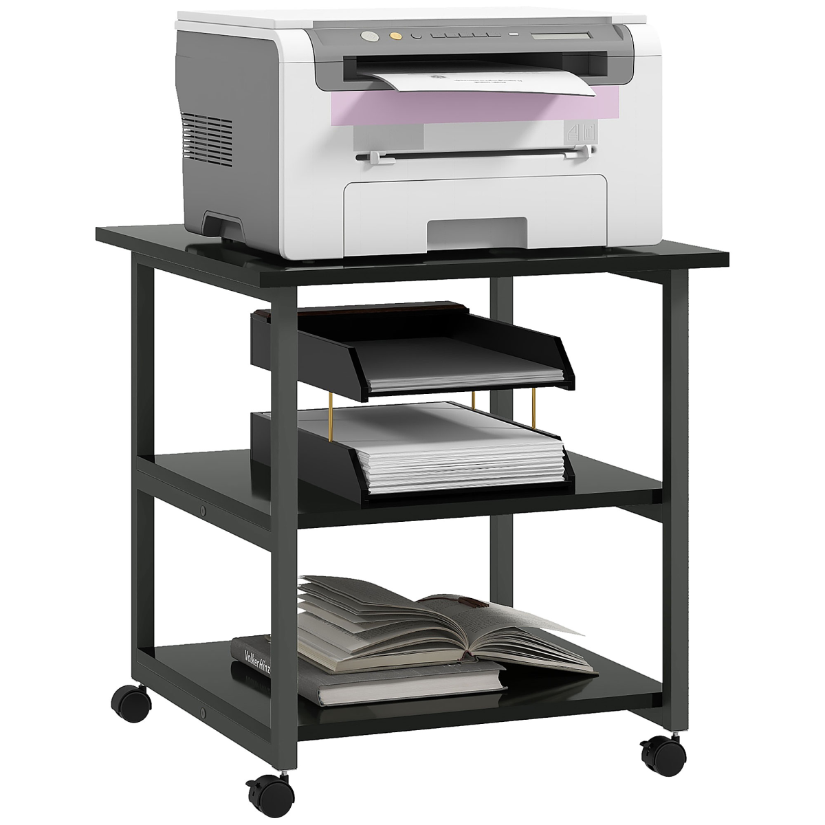 HOMCOM Mobile Printer Stand with Storage Printer Table for Home Office White