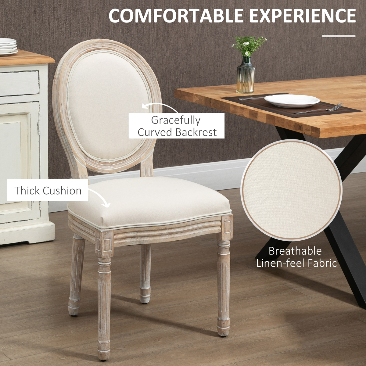 HOMCOM French-Style Dining Chairs Set of 2 with Linen Upholstery, Backrest