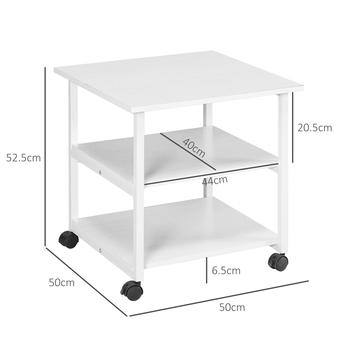 HOMCOM Mobile Printer Stand with Storage Printer Table for Home Office White