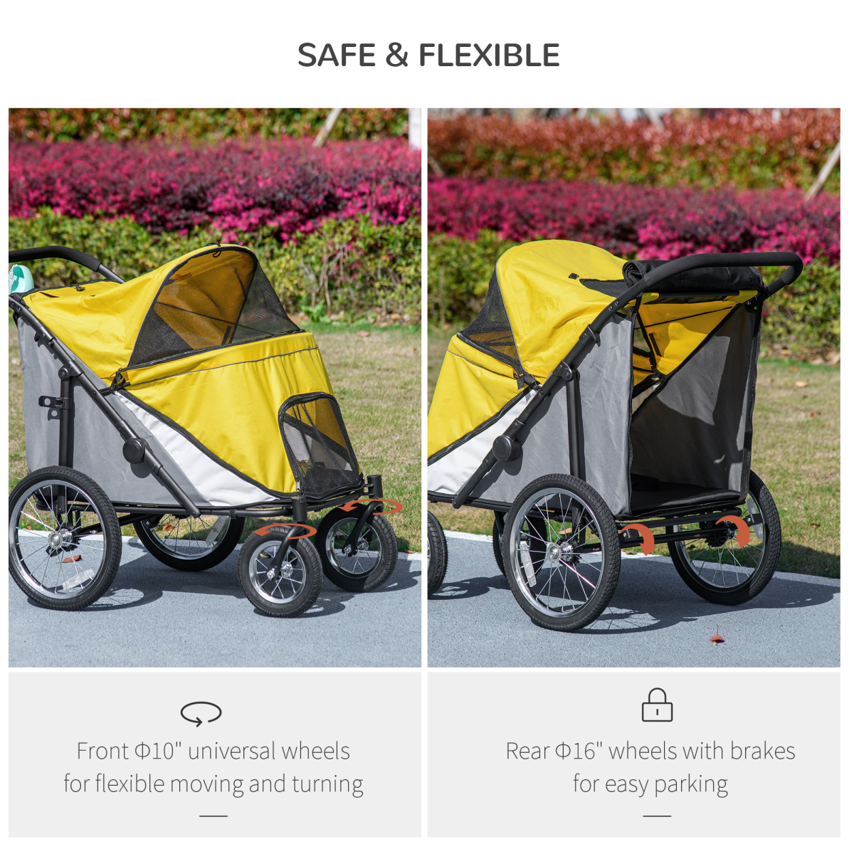 PawHut Pet Stroller Foldable Design with Cushion for M and L Dogs, Dark Green