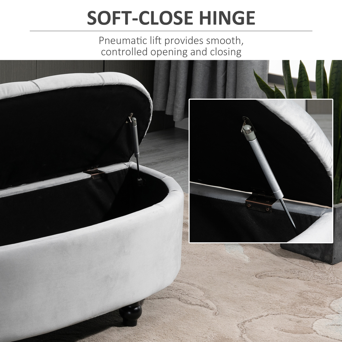 HOMCOM Semi-Circle Storage Ottoman Bench Tufted Upholstered Accent Footrest