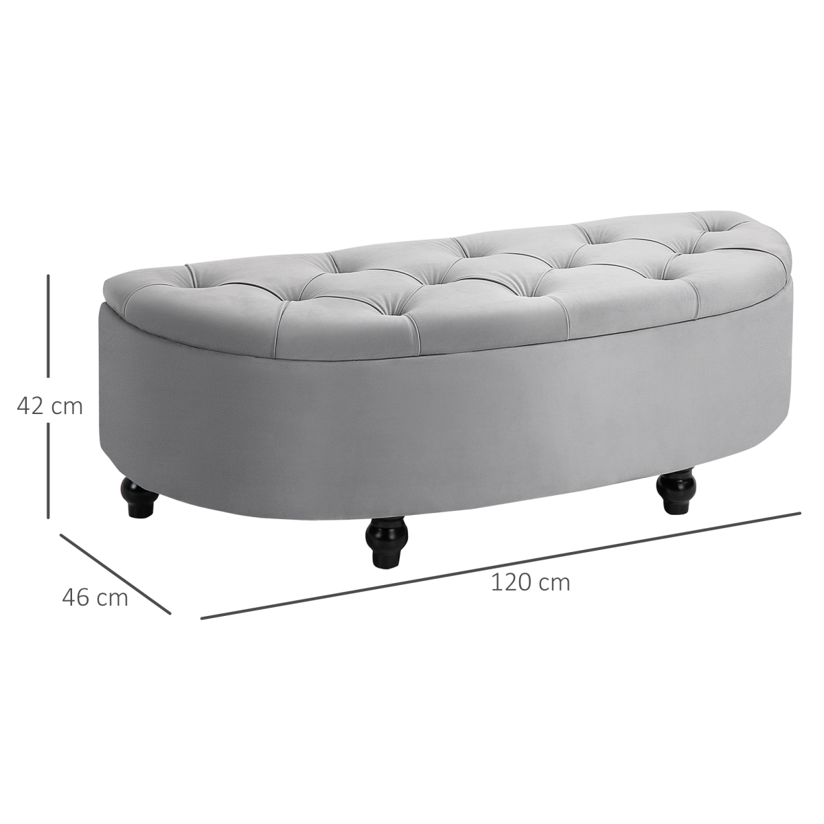 HOMCOM Semi-Circle Storage Ottoman Bench Tufted Upholstered Accent Footrest