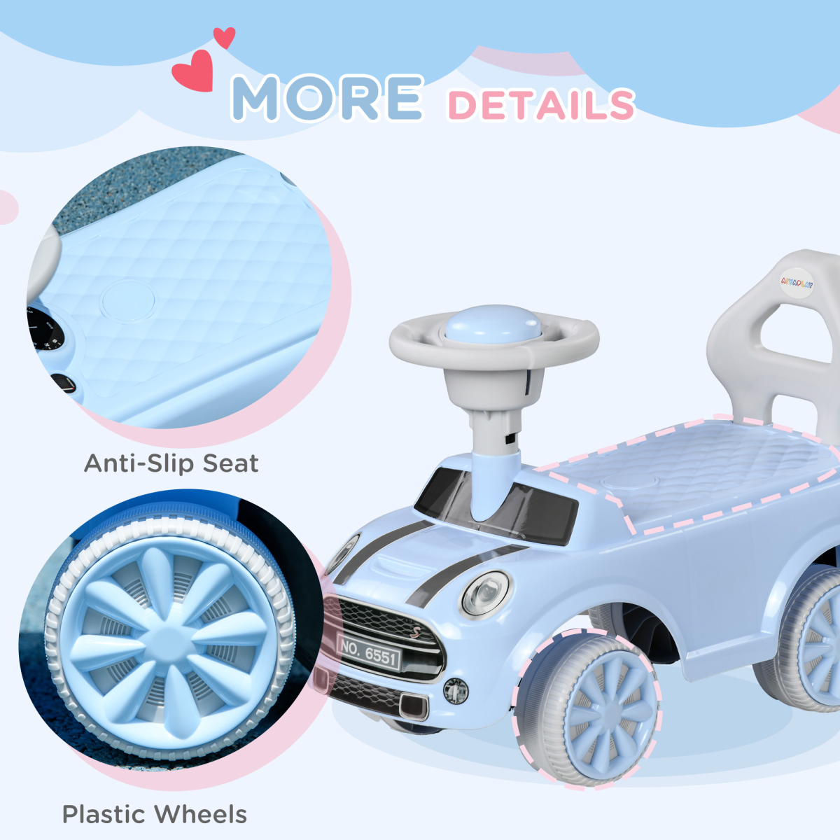 AIYAPLAY Ride On Car Foot To Floor Sliding Car w/ Air Horn