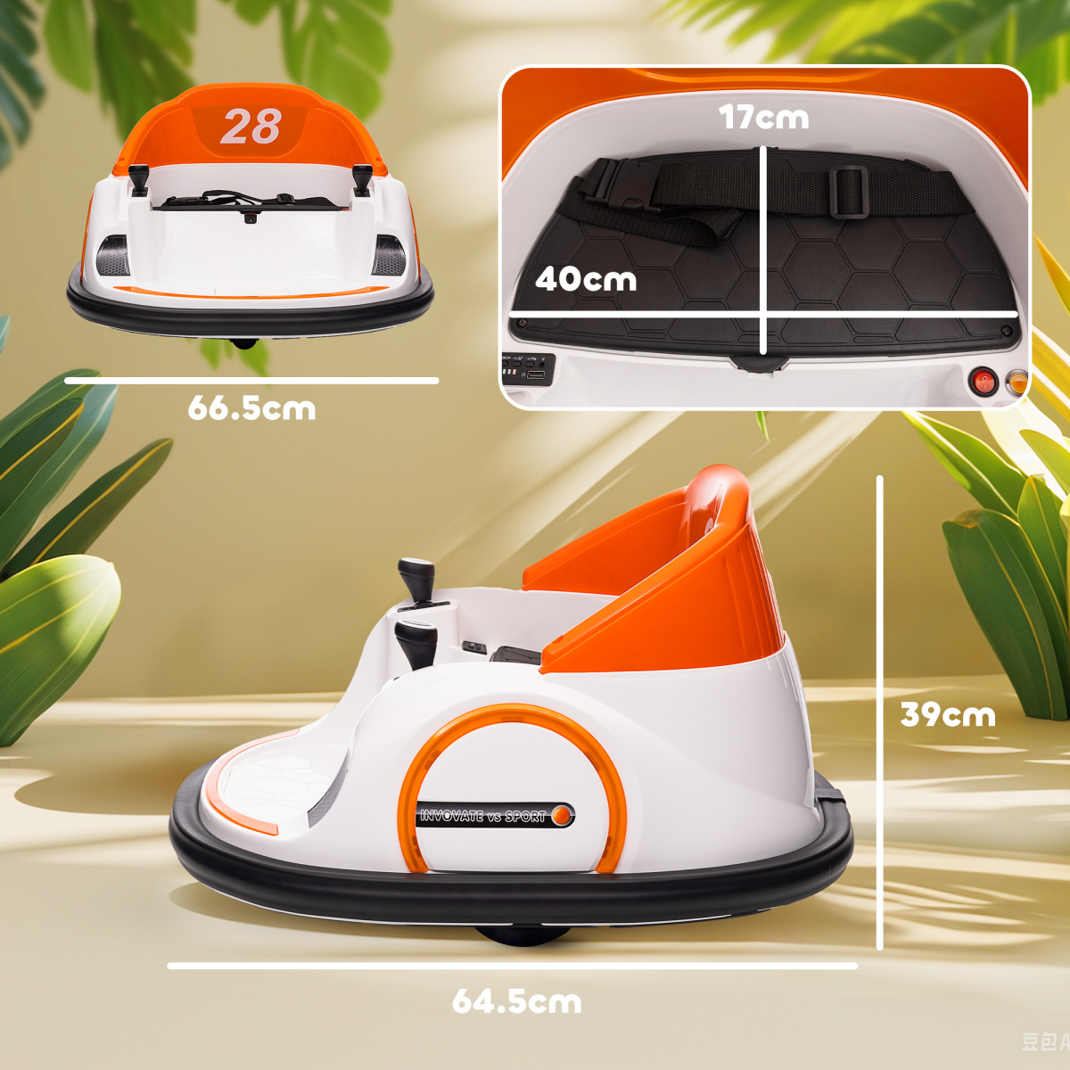 AIYAPLAY 360° Rotation 12V Kids Bumper Car w/ Remote Control