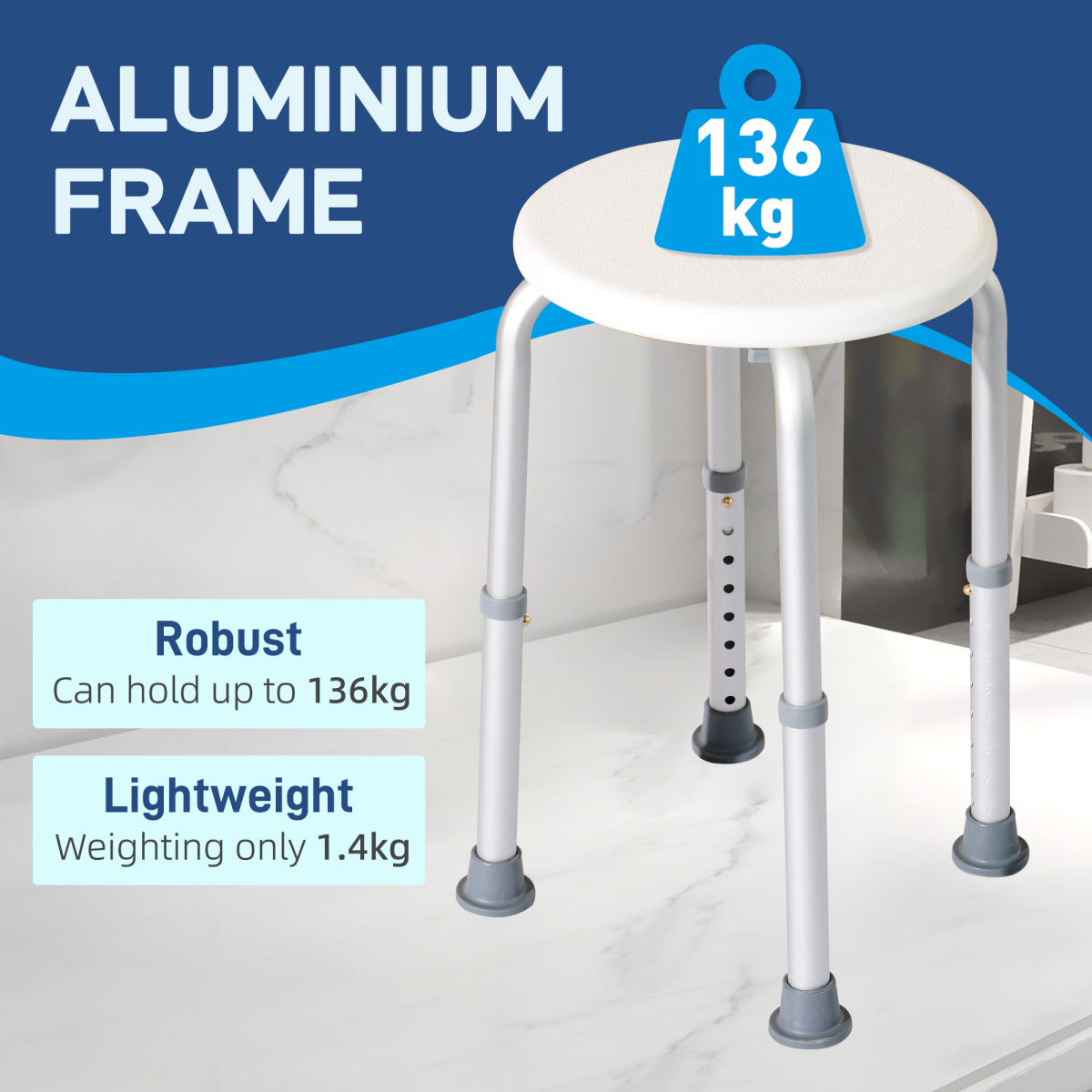 HOMCOM Bath Chair Height Adjustable Shower Seat for Elderly Disabled