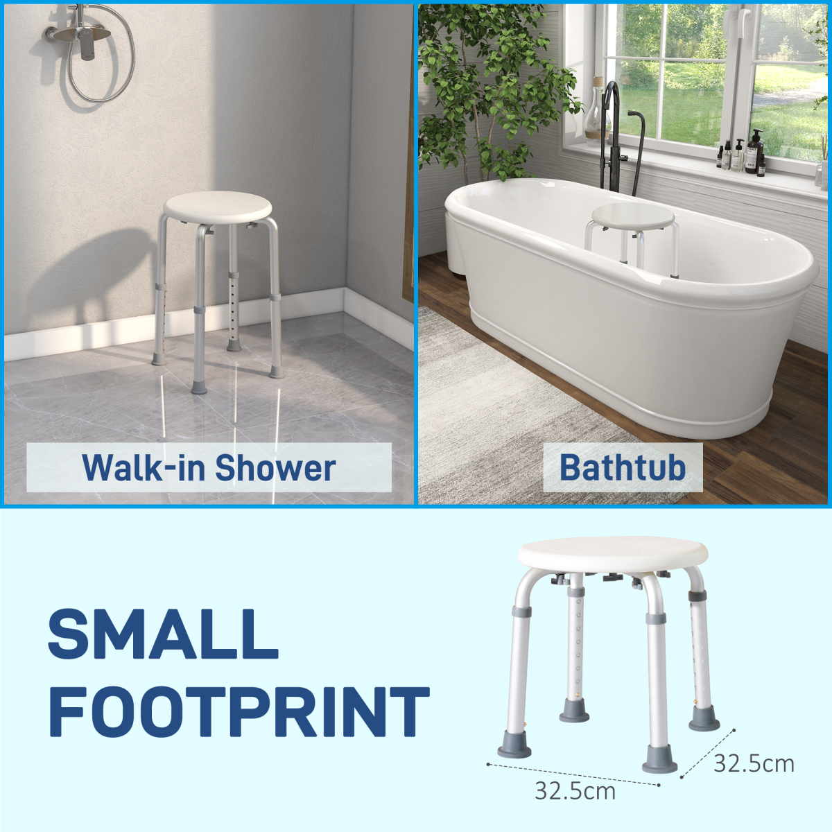 HOMCOM Bath Chair Height Adjustable Shower Seat for Elderly Disabled