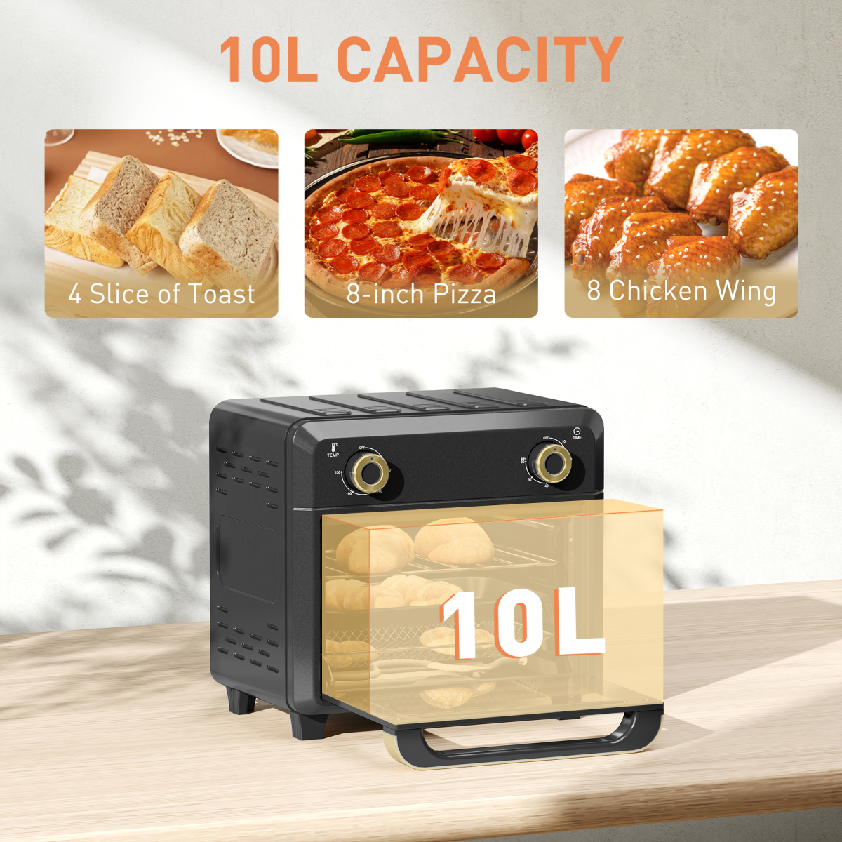 HOMCOM 10L Air Fryer Oven, Electric Oven, Grill, Roast, Bake, 1000W